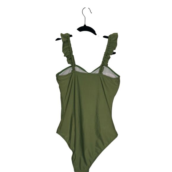 Onda De Mar Women’s One Piece Swimsuit Olive Green Ruffle Ruched Front NWT - Picture 4 of 6